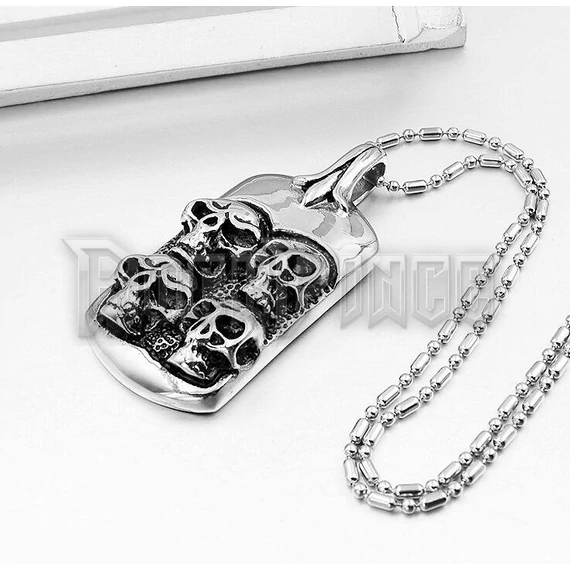 Four Skulls Dog Tag - acél medál