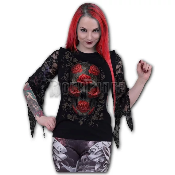 ORNATE SKULL - Rose Lace Sleeve Top - D103F474