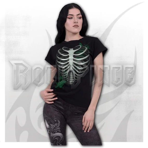 HEART RIBS - GLOW IN THE DARK - Boatneck Cap Sleeve Top Black - T211F744
