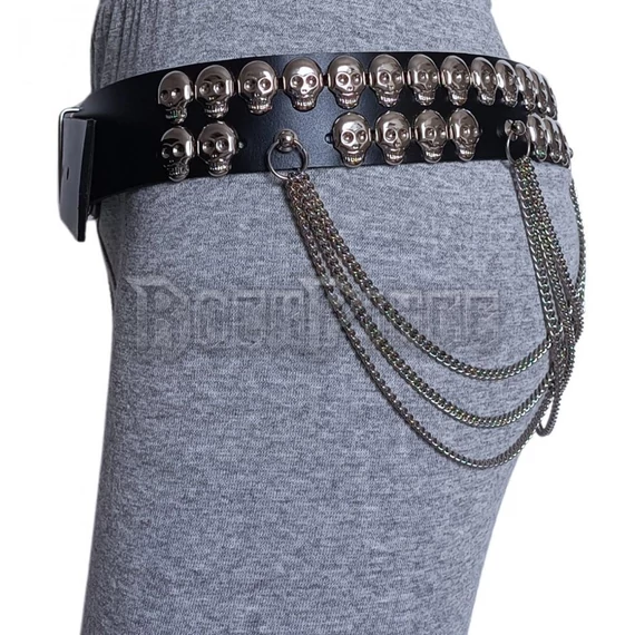2 Row Skull Studded Leather Belt with Chainfringe - BŐR ÖV - LDG255