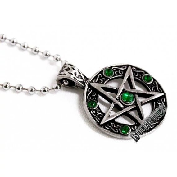 Hat köves pentagramma zöld kővel - NEK-A506