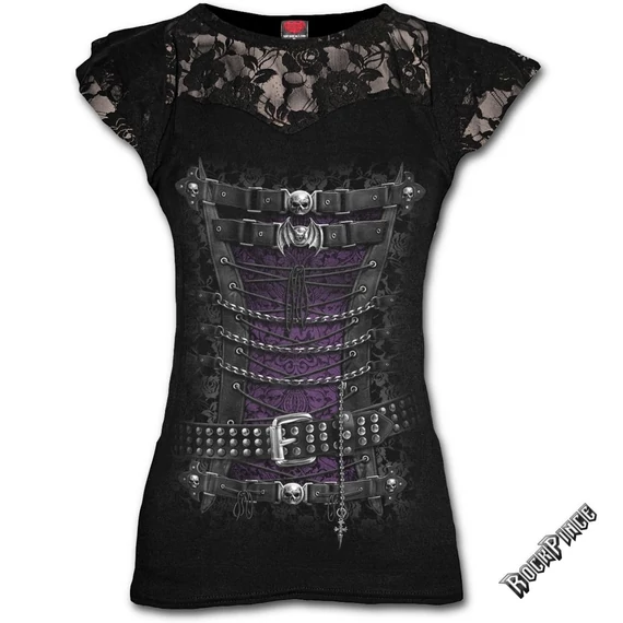 WAISTED CORSET - Lace Layered Cap Sleeve Top Black - T085F721