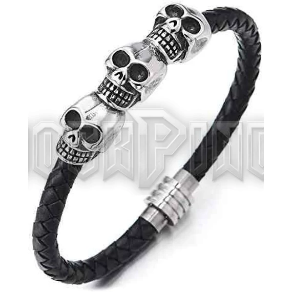 Fonott bőrkarkötő - Three Skulls Column