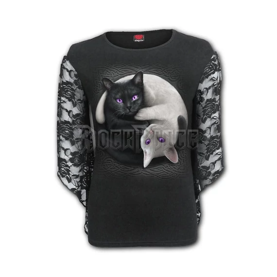 YIN YANG CATS - Rose Lace Sleeve Top - F035F474