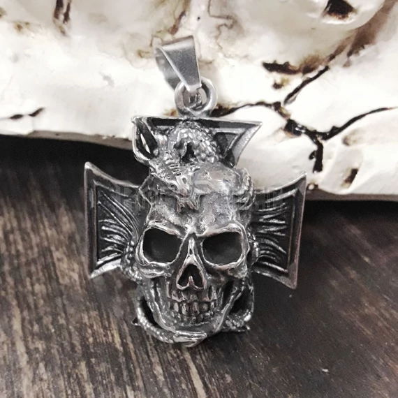 Draco Skull Cross - acél medál