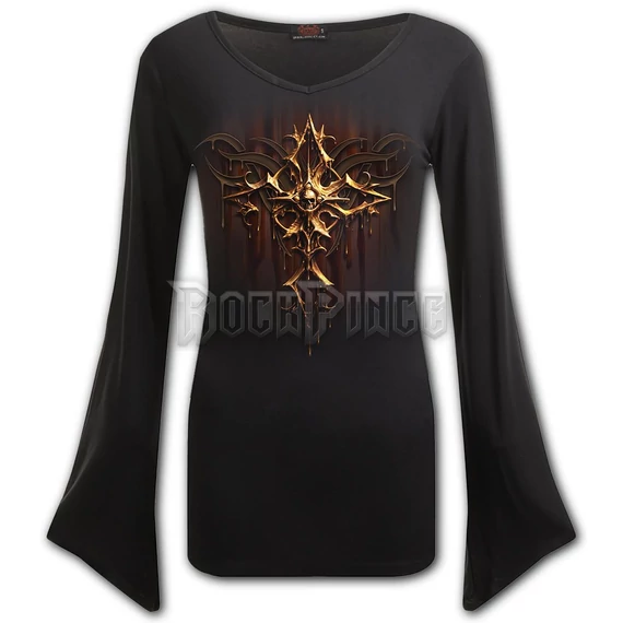 DRIPPING GOLD - V Neck Goth Sleeve Top Black - M036F436