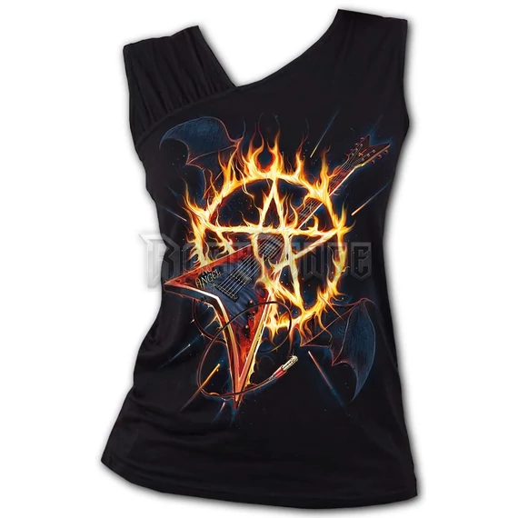 HOT METAL - Gathered Shoulder Slant Vest Black - T212G072