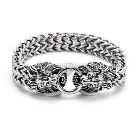 Lion Head Charm Bracelet - ACÉL KARKÖTŐ - 12 mm széles