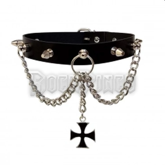 BŐR NYAKÖRV - Collar Choker Killer Rivets & Iron Cross  - LDGN375
