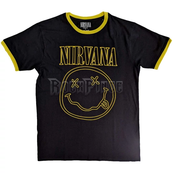 Nirvana - Outline Happy Face - Unisex Szegélyes Póló - NIRVTS57MB