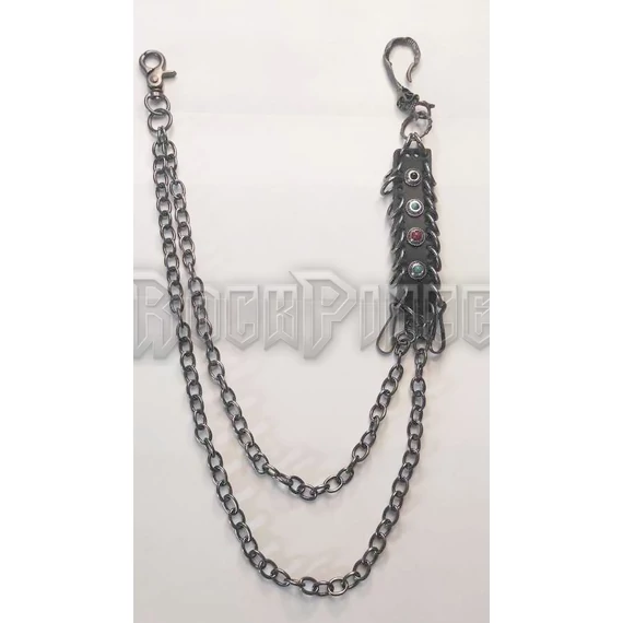 TWO LINES PURSE NECKLACE WITH FOUR COLORED STONES - GUN METAL