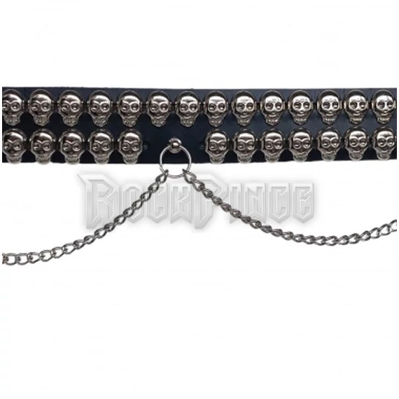 2 Row Skull Studded Leather Belt with Chains - KOPONYA SZEGECSES BŐR ÖV - LDG254