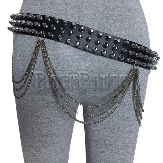 Killer Stud Leather Belt 3 Row with Chains - BŐR ÖV - LDG259